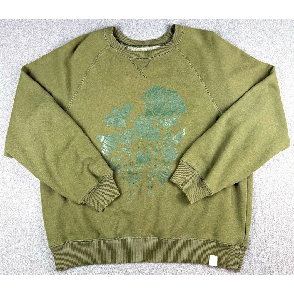 American Eagle Floral Sweatshirt Womens Medium Olive Green Crewneck Pullover